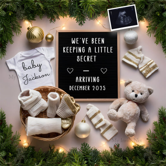 A Very Merry Pregnancy Announcement, Instant Editable Template